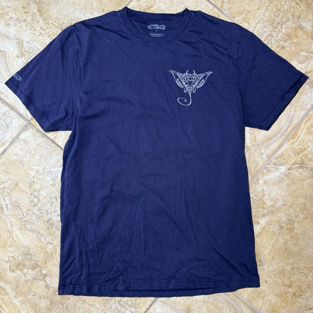 Crazy Shirts Tribal Dive Indigo Pima T Shirt Men’s S Hawaii Manta Ray Scuba
